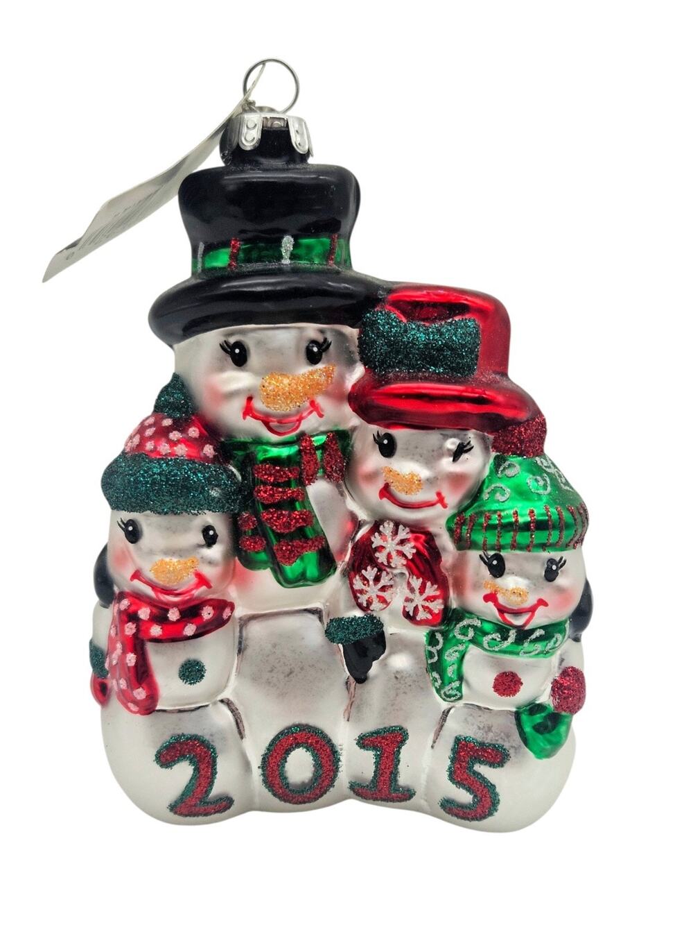 Christopher Radko 2015 Snowy Squad Snowman Family Glass Christmas Ornament NWT
